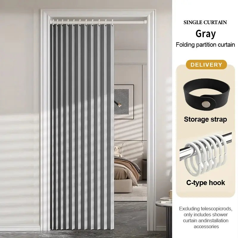Striped Blackout Magnetic Folding Door Curtain