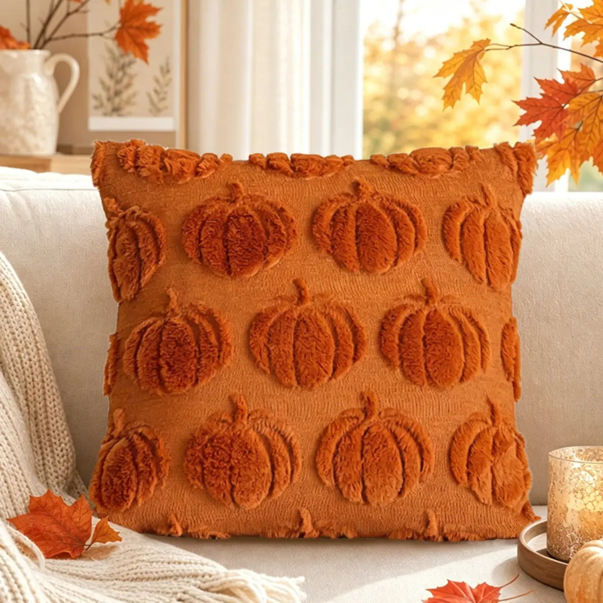 2-Pack 3D Jacquard Pumpkin Pillow Covers – Perfect 18X18 Inch Throw Pillows for Thanksgiving & Farmhouse Style