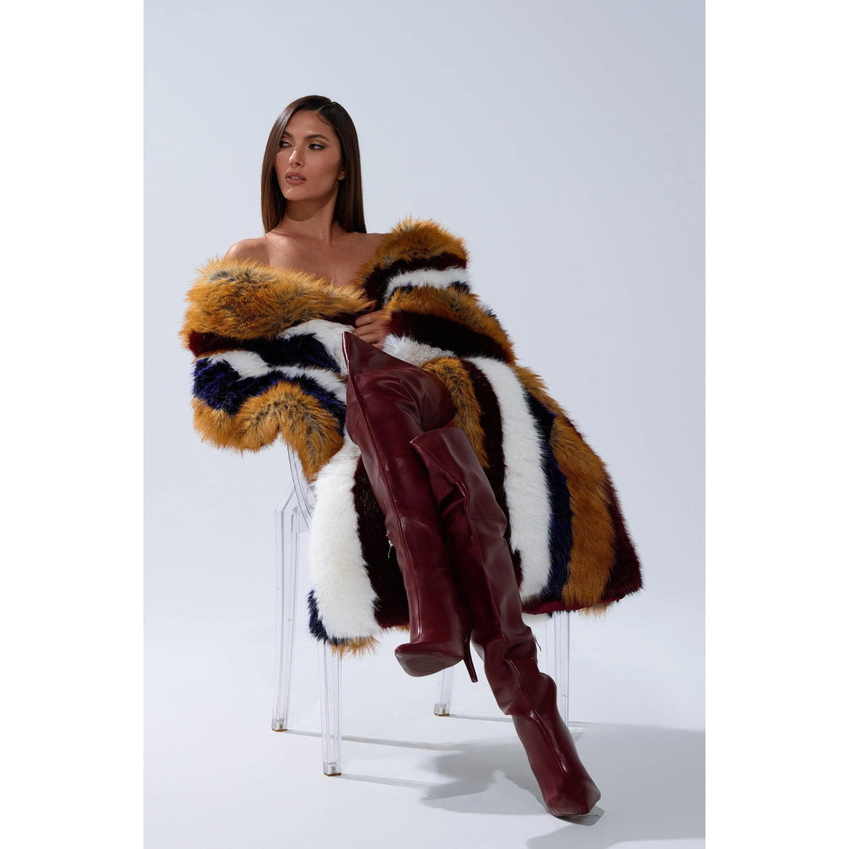 Alaia Striped Faux Fur Coat