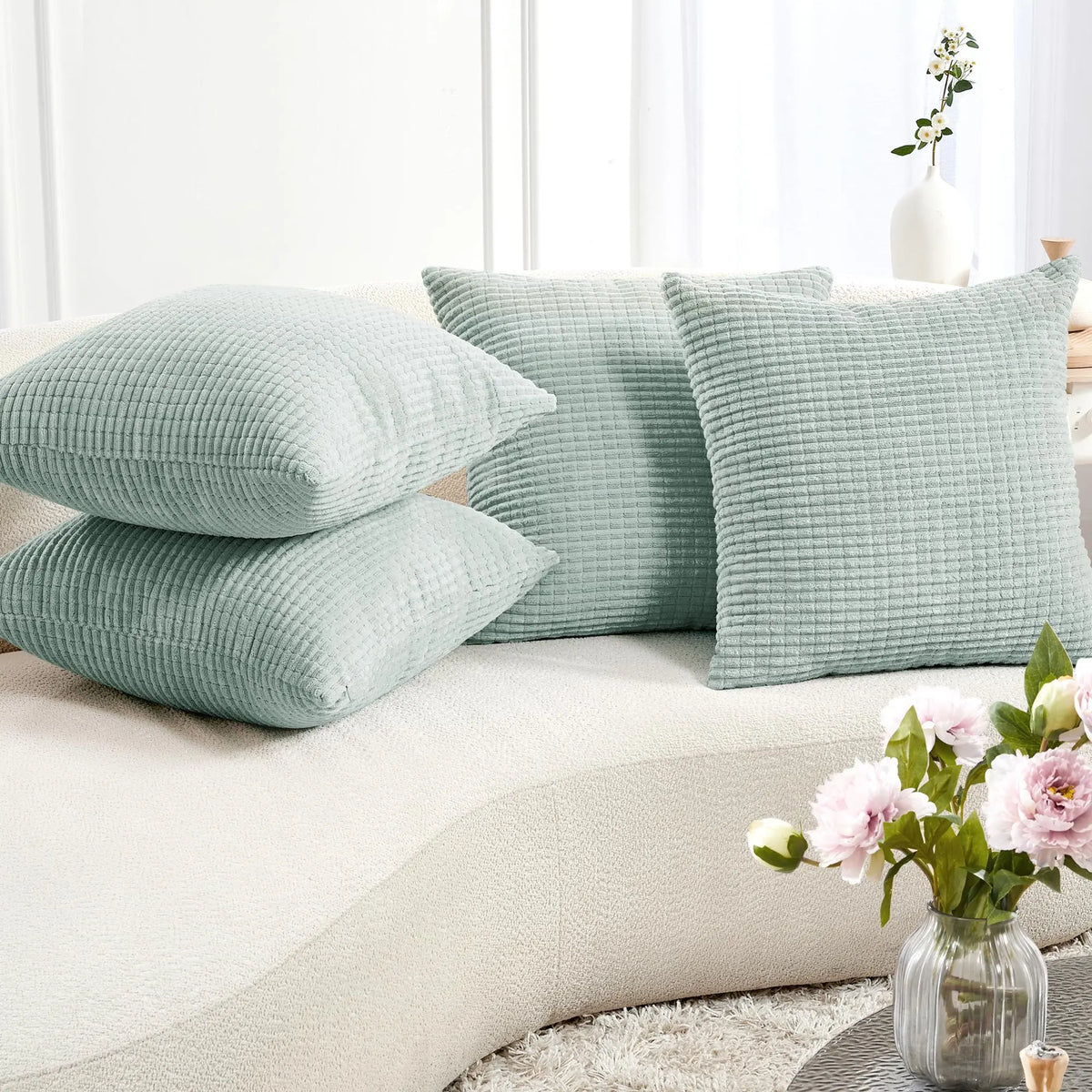 Transform Your Space with Deconovo's Set of 4 Cream Corduroy Striped Throw Pillow Covers - Perfect for Sofa, Couch, or Bed!