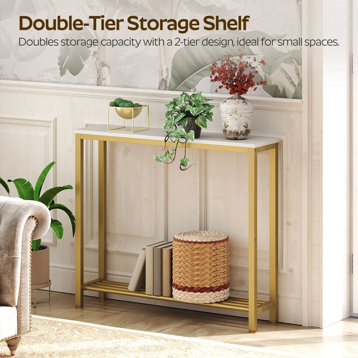 Yatiney Narrow Console Table - 2-Tier Industrial Design for Small Spaces, Perfect for Living Room or Entryway