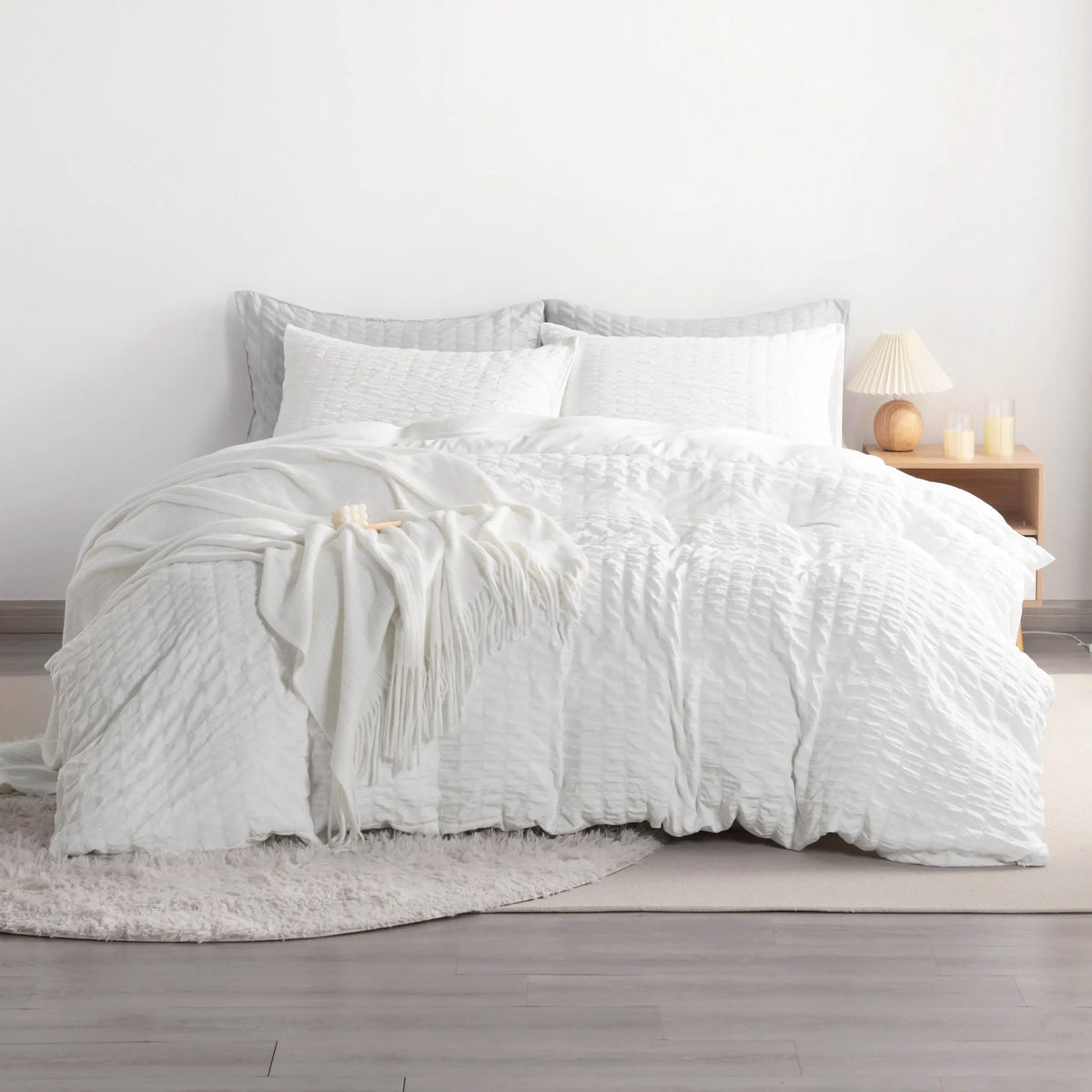 Ntbay Seersucker Duvet Cover Set | Oeko-Tex Certified Textured Microfibre, Zipper & Corner Ties | Eight Colours, Twin to King