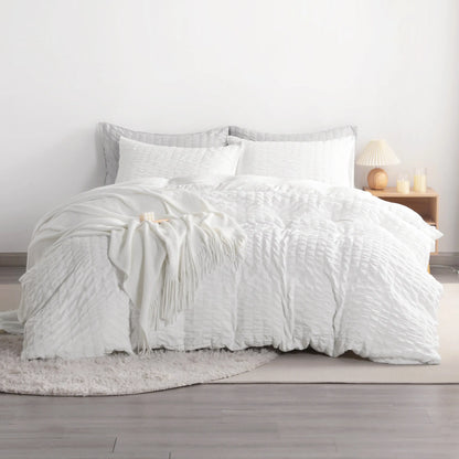 Ntbay Seersucker Duvet Cover Set | Oeko-Tex Certified Textured Microfibre, Zipper & Corner Ties | Eight Colours, Twin to King
