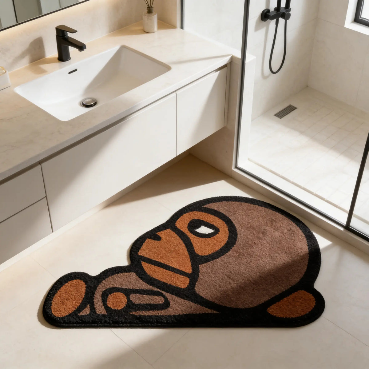 Playful Irregular Cartoon Monkey Print Carpet - Soft Velvet Easy Clean Area Rug for Living Room & Bedroom Decor
