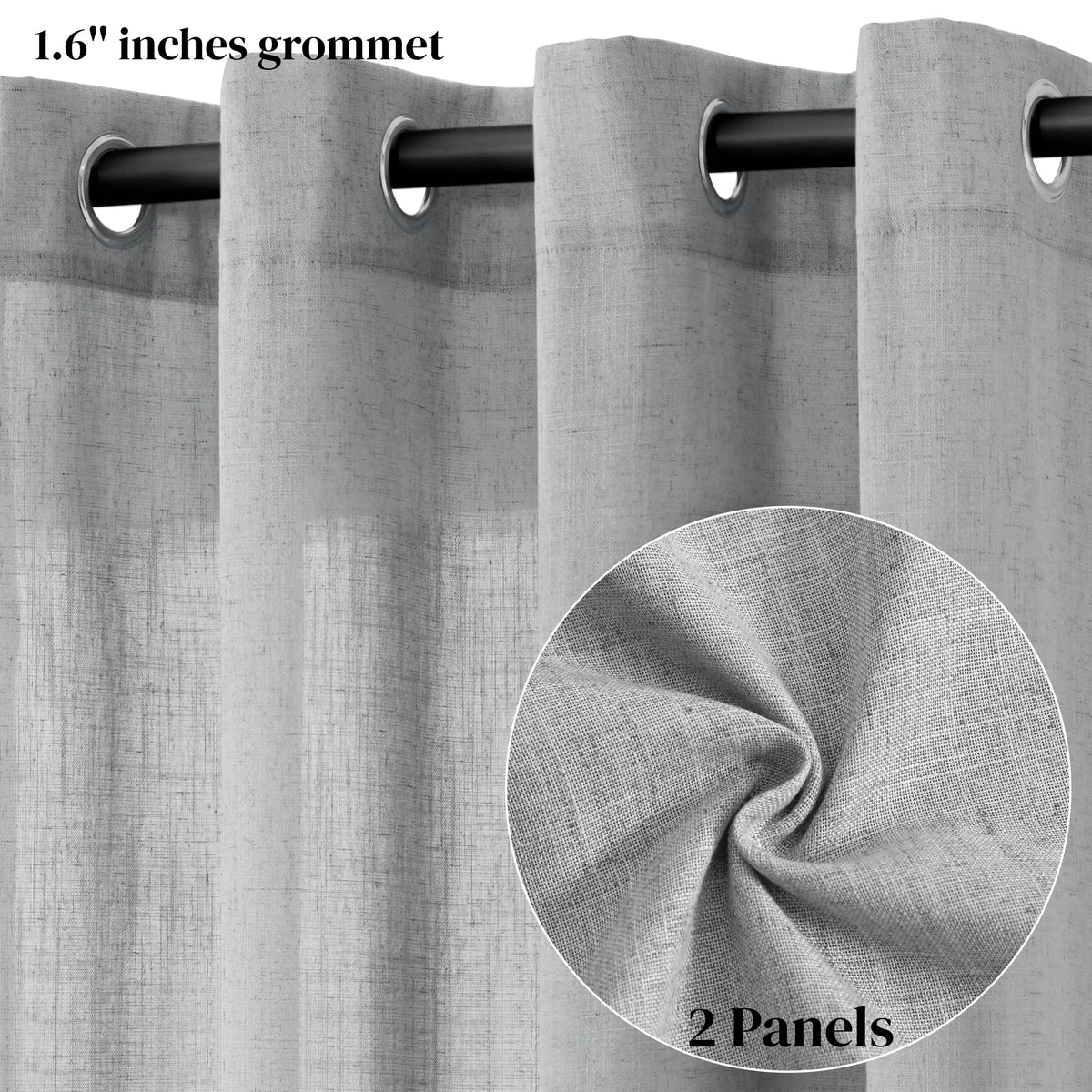 Jowels Semi-Sheer Linen Grommet Curtains - 2-Pack Drapes for Light Filtering Privacy in Any Room