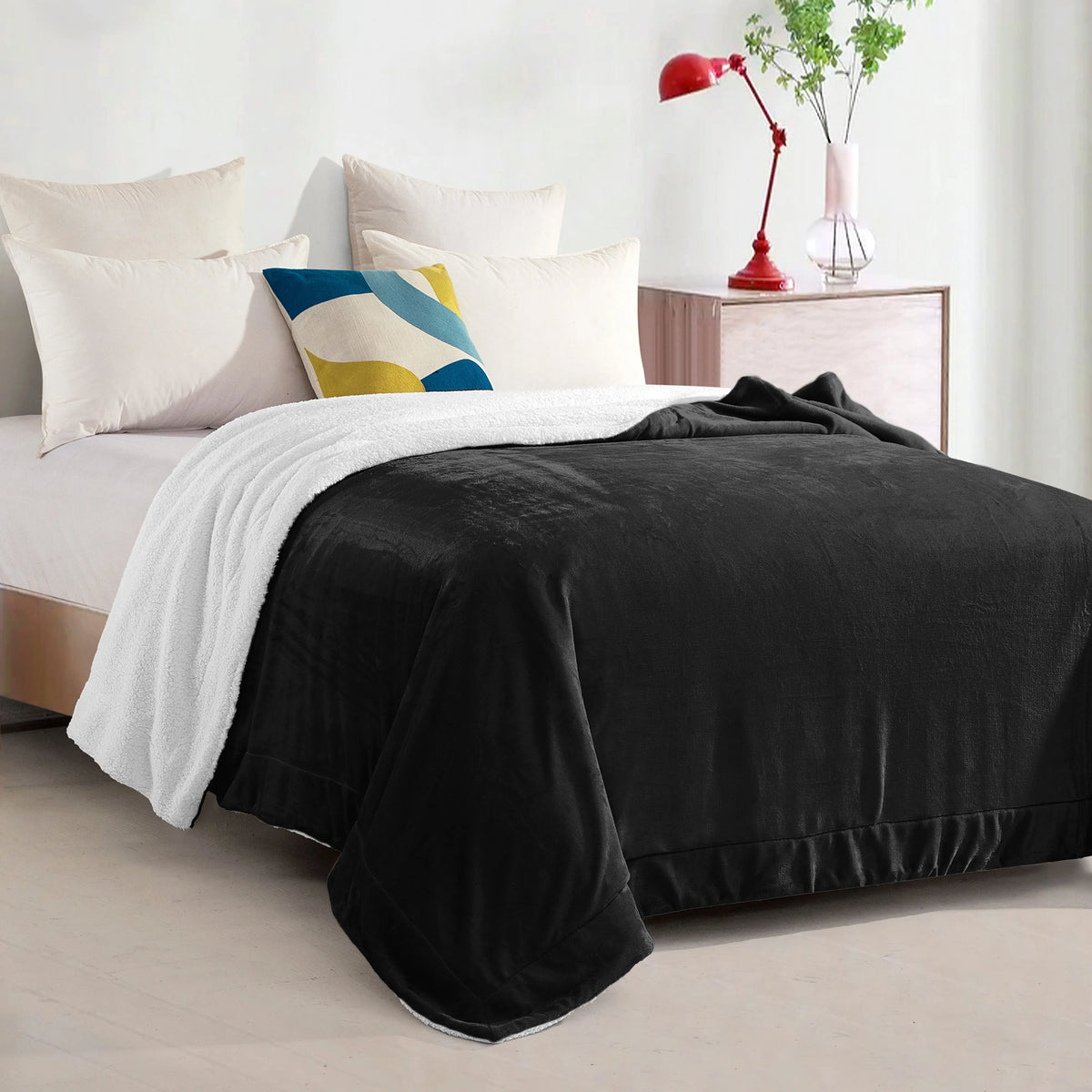Mocassi Reversible Sherpa-Backed Throw Blanket, Velvety Plush Touch, 50In X 60In Throw Blankets