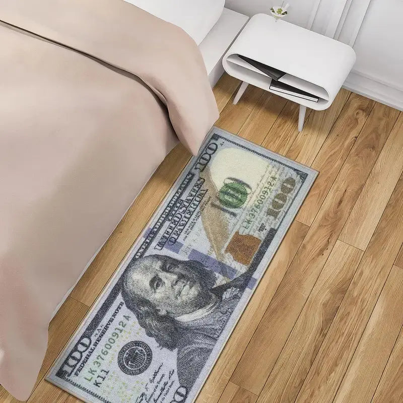 Washable $100 Bill Design Non-Slip Runner Rug