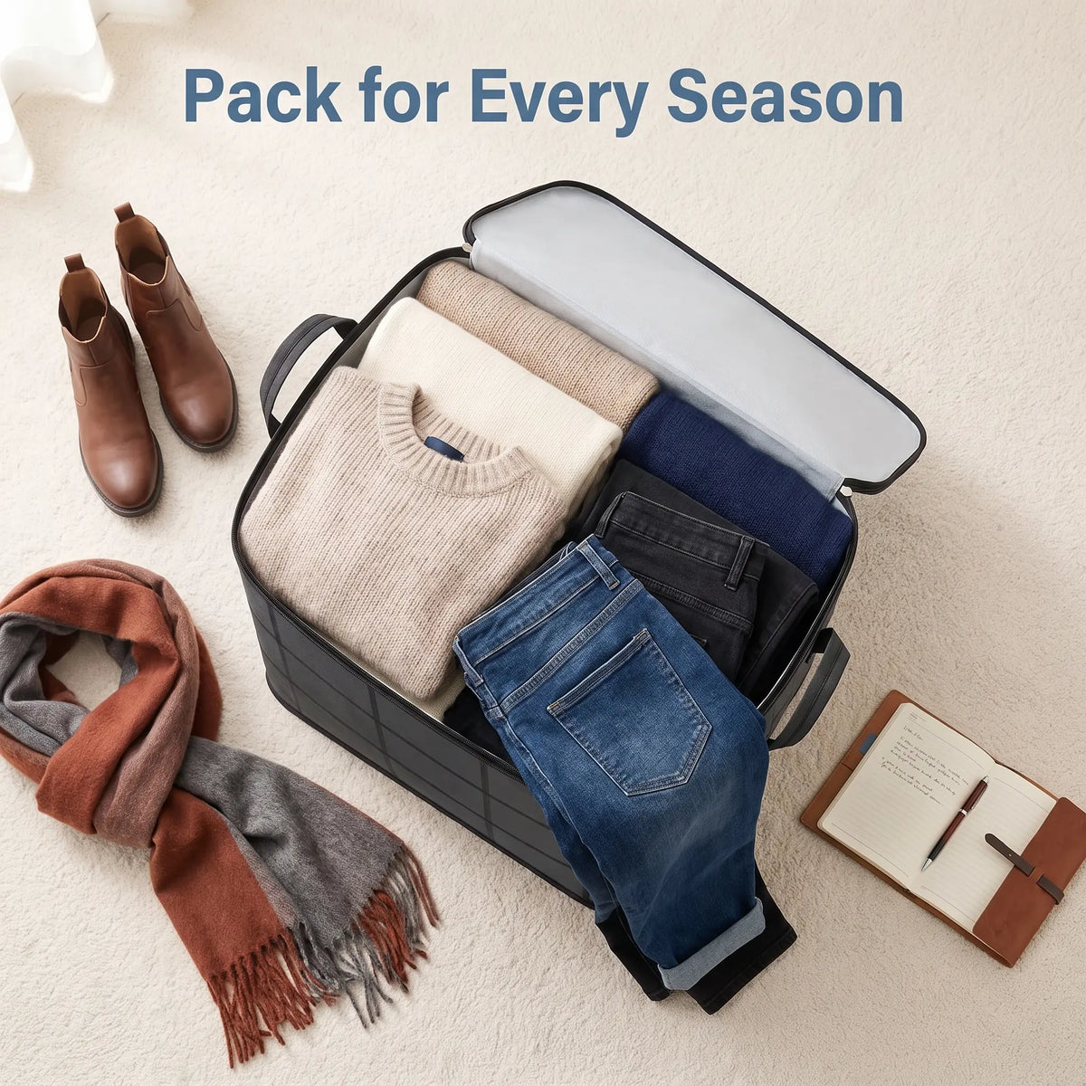 Zippered Fabric Organizer Bag - Spacious & Reliable Storage Solution for Bedding, Linens, and Apparel