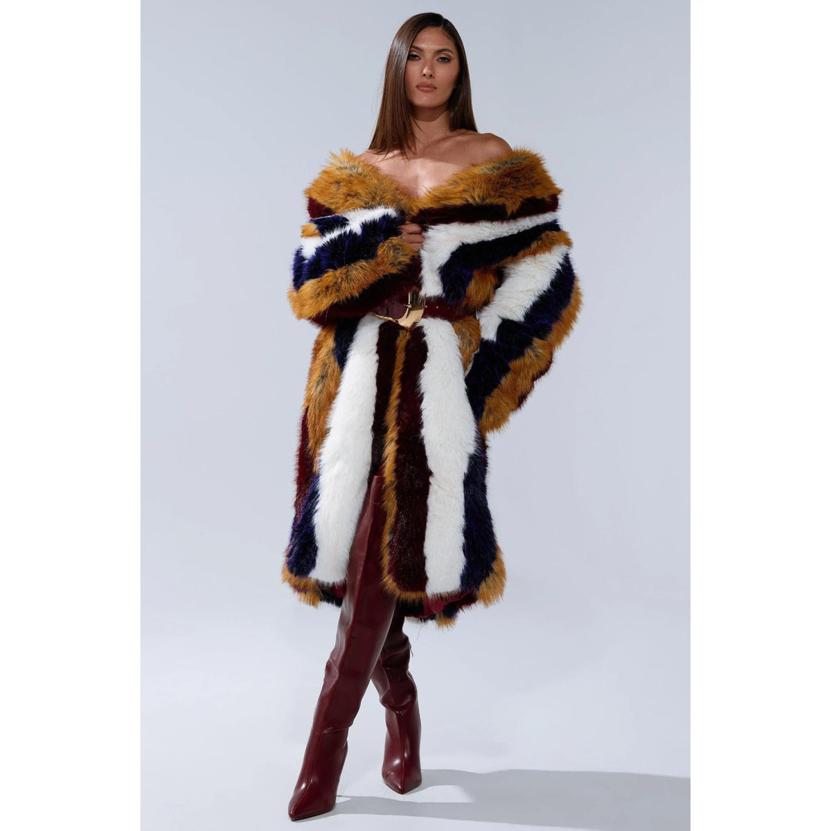 Alaia Striped Faux Fur Coat