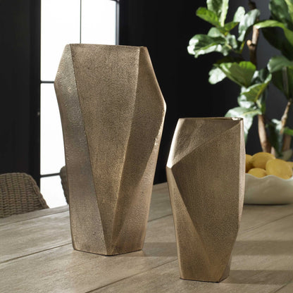 Faceted Brass Vases, Set of 2