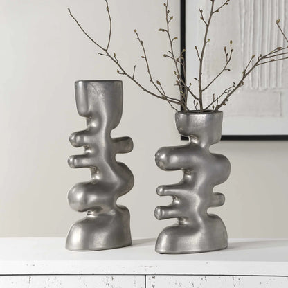 Tarnished Nickel Vases, Set of 2