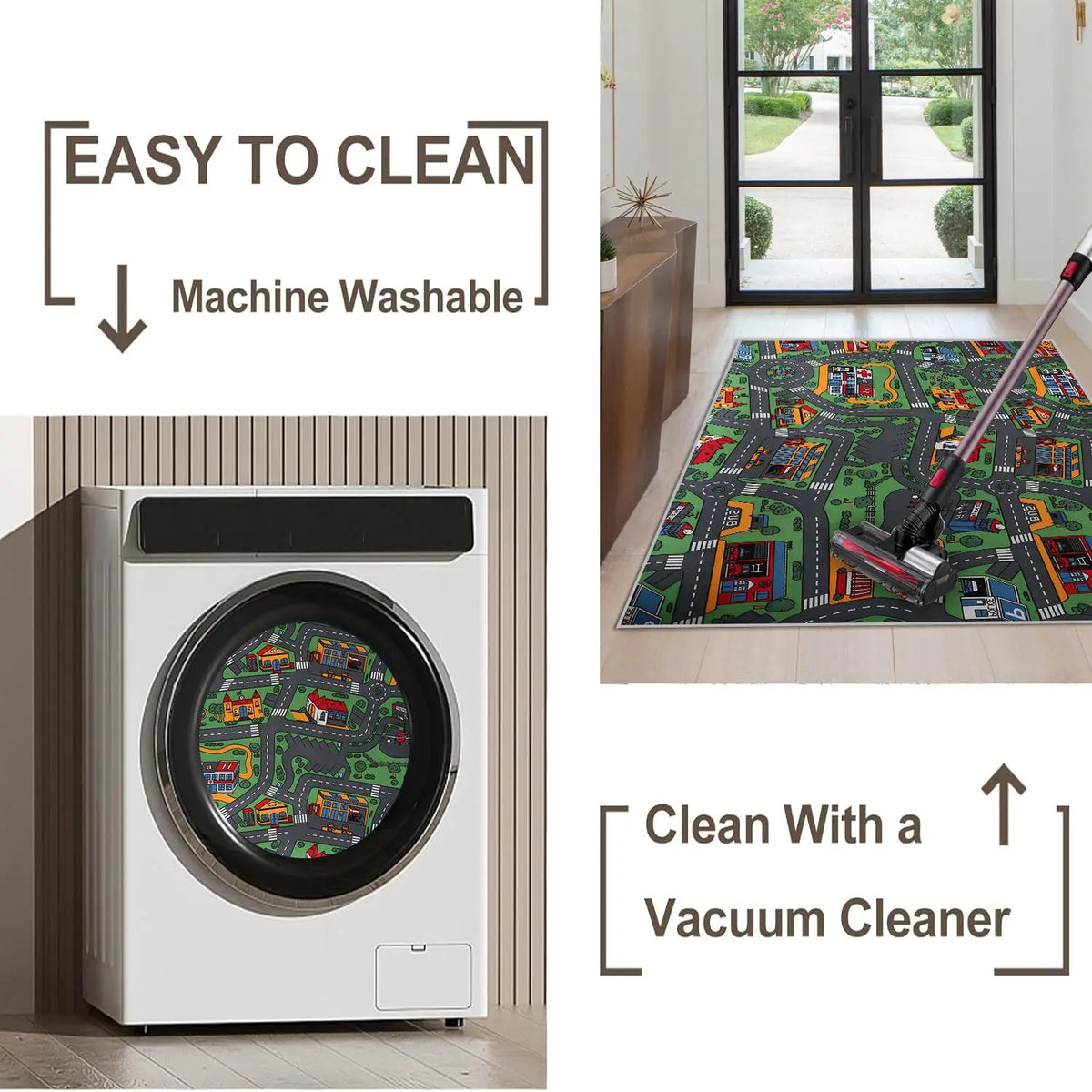 Cartoon City Pattern Area Rug - Soft, Non-Slip Floor Mat for Living Room, Bedroom, or Nursery