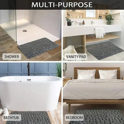 Cobblestone Embossed Bath Mat - Soft Memory Foam, Non-Slip & Washable for Comfort in Your Bathroom