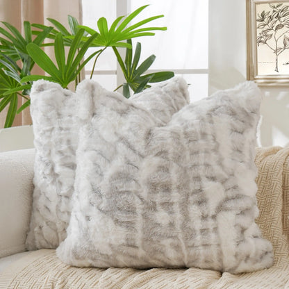 18x18 Soft Grey Faux Rabbit Fur Cushion Cover