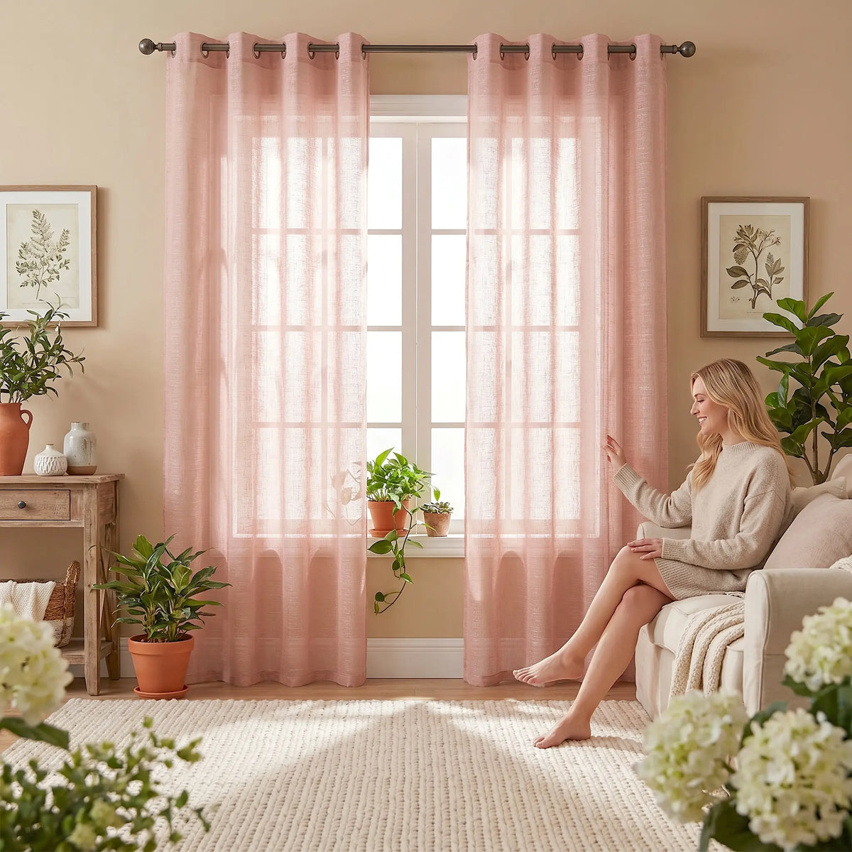 Slub Yarn Semi-Sheer Curtains 52" × 95" | Set of 2 Extra-Long Light-Filtering Grommet Panels | Fifteen Colourways