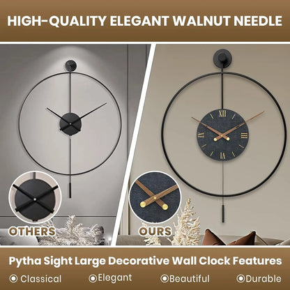 Large Pendulum Wall Clock 24" × 33" | Silent Non-Ticking Quartz Movement, Walnut Hands | Black or Black-Walnut
