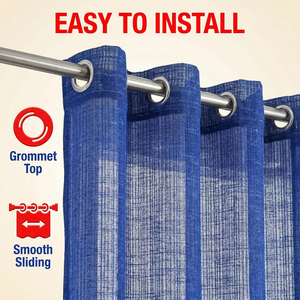 Slub Yarn Semi-Sheer Curtains 52" × 90" | Set of 2 Light-Filtering Grommet Panels | Twelve Colourways