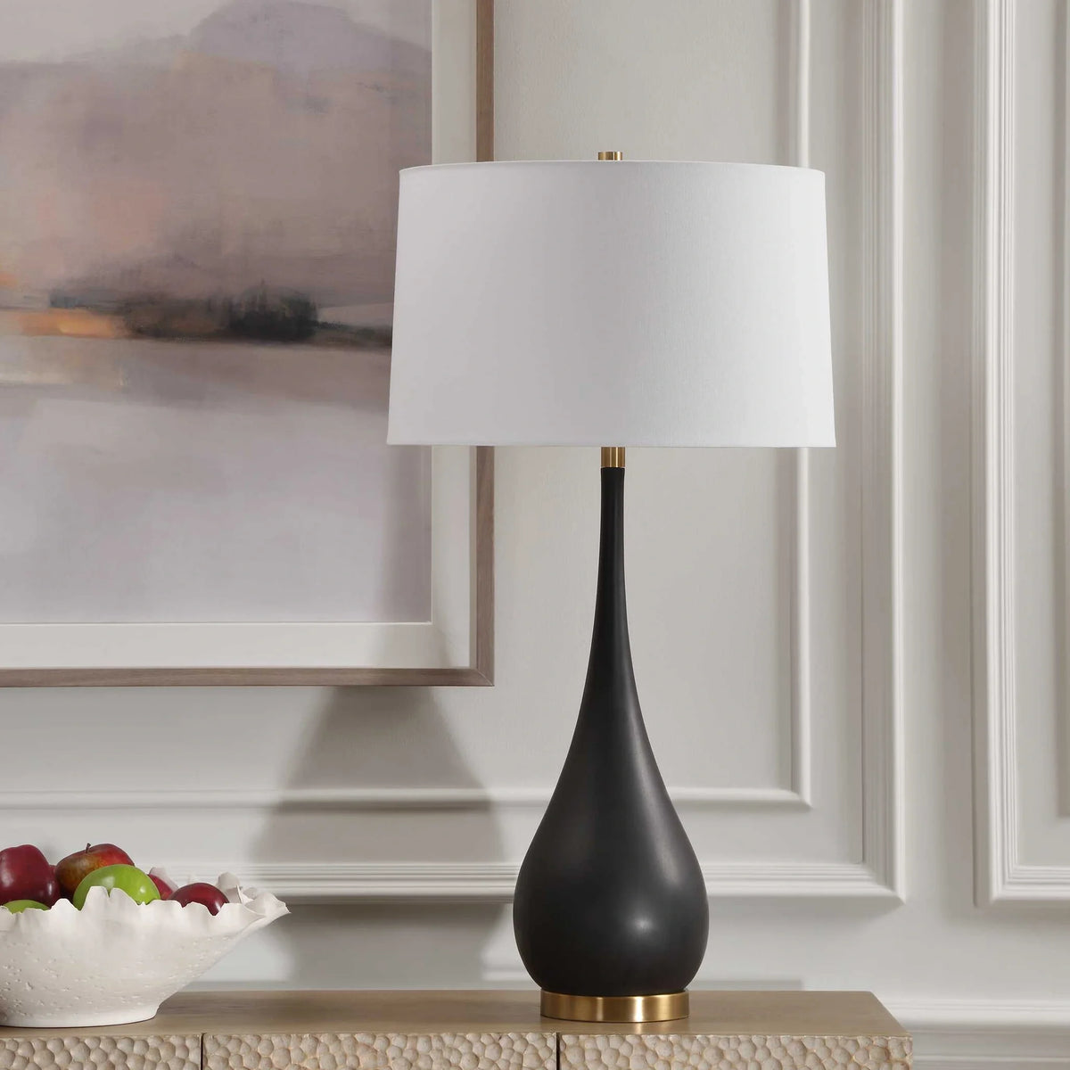 Black Stone Teardrop Table Lamp