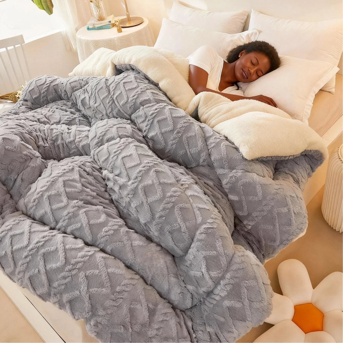 Flannel Fleece Ribbed Comforter Set | OEKO-TEX Certified, Double-Sided Texture | Six Colours, Twin to King