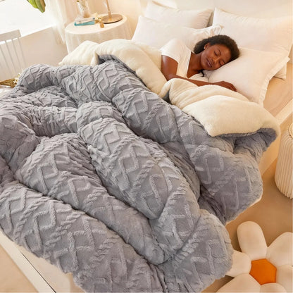Flannel Fleece Ribbed Comforter Set | OEKO-TEX Certified, Double-Sided Texture | Six Colours, Twin to King
