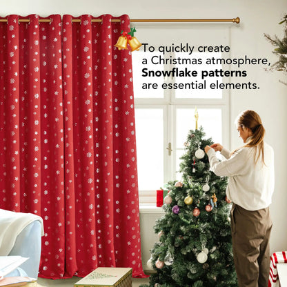 Deconovo's Red Snowflake Blackout Curtain Set – 2 Thermal Insulated Drapes for a Holiday Ambiance in Bedroom & Living Room