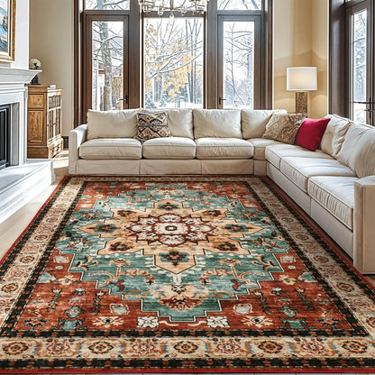Shilucheng Boho Area Rug 9X12 Washable Rugs for Bedroom Low Piles Indoor Rugs, Non Slip Soft Rugs for Living Room, Foldable Pet Friendly Area Rugs,Summerwins,Back to School,Dorm Essentials,Home Decor,Home Essentials