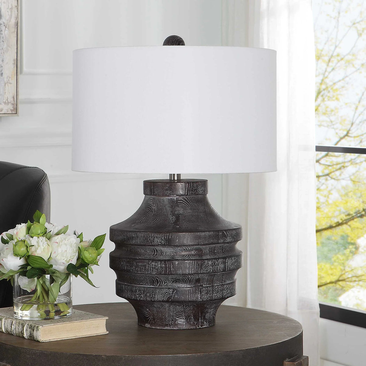 Carved Wood Table Lamp