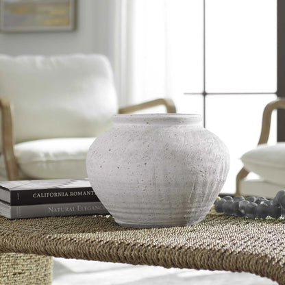 Etched White Ceramic Vase