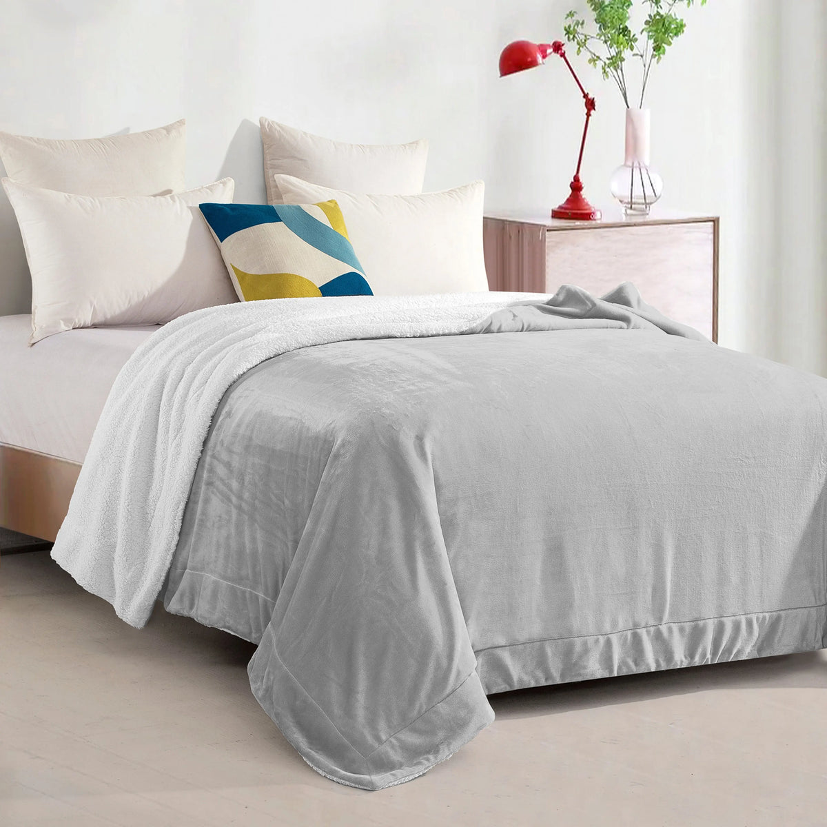 Mocassi Reversible Sherpa-Backed Throw Blanket, Velvety Plush Touch, 50In X 60In Throw Blankets