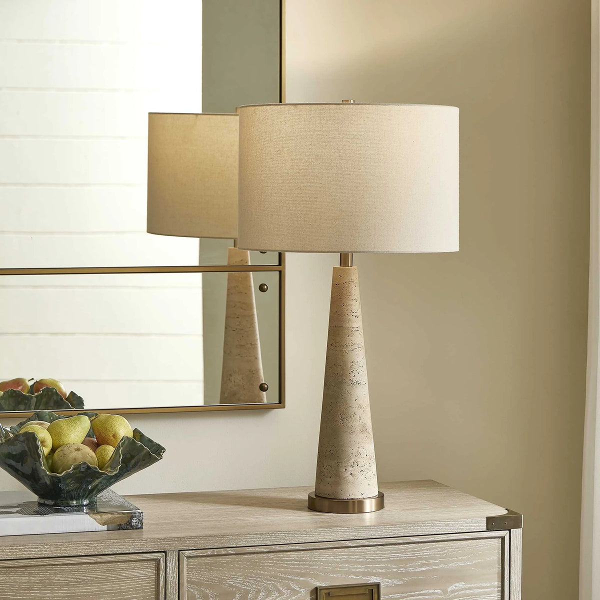 Travertine Column Table Lamp