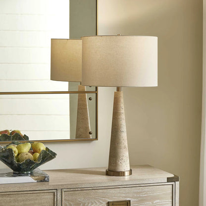 Travertine Column Table Lamp
