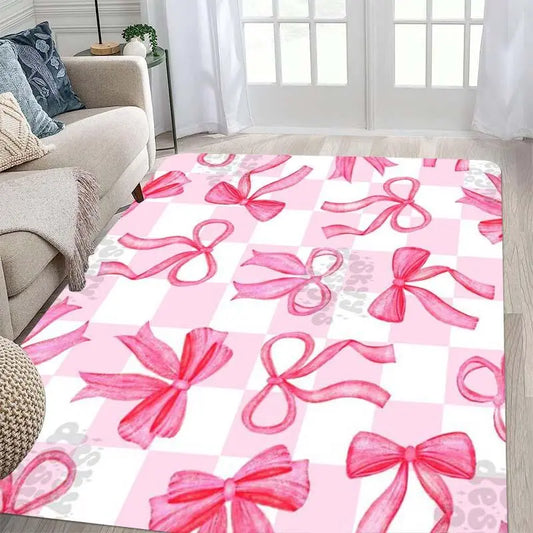 Bow Pattern Square Floor Mat - Non-Slip, Washable Area Rug for Living Room and Bedroom