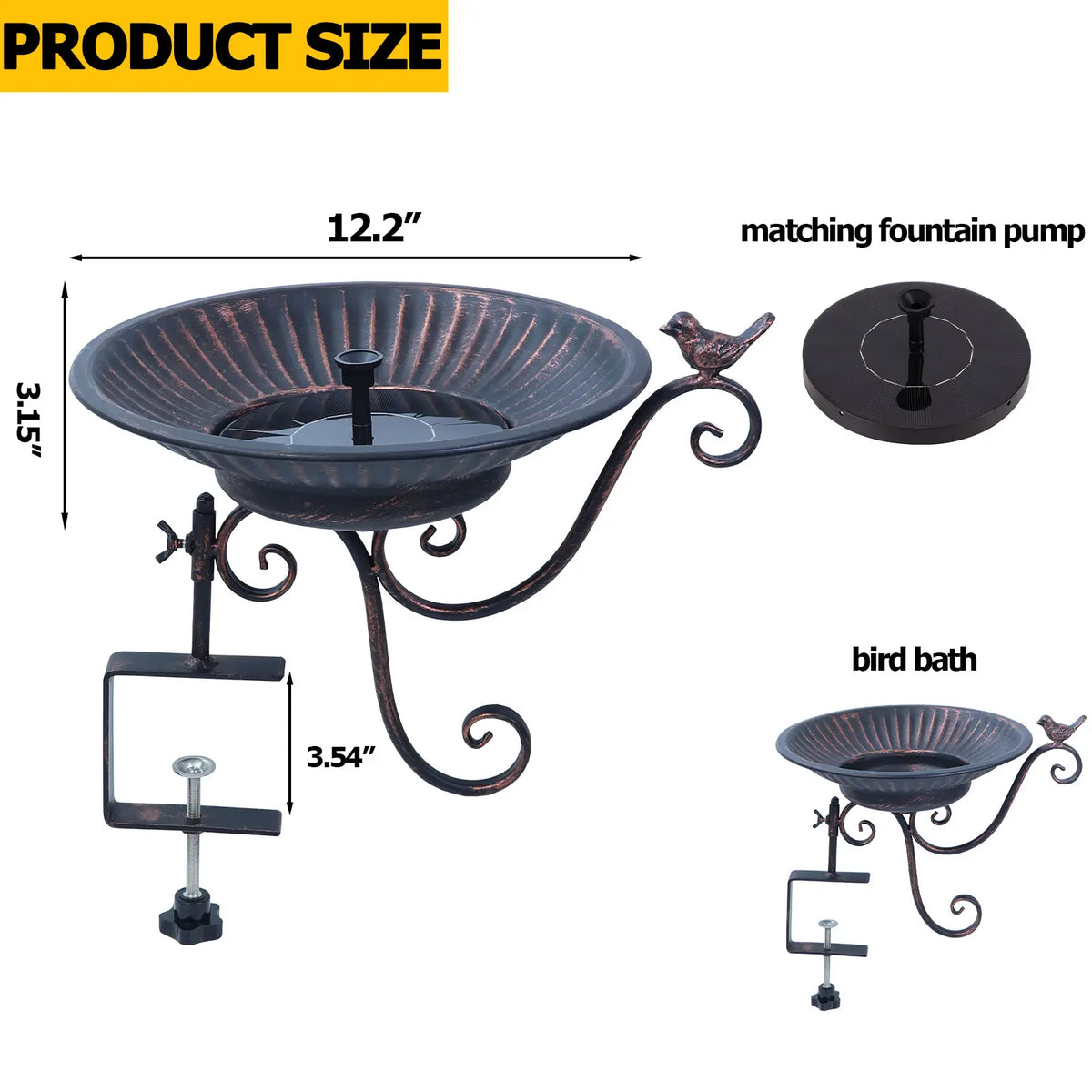 Solar Bird Bath Fountain - Bronze Metal Design for Your Patio or Balcony