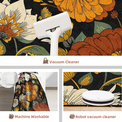 Tyrot Botanical Floral Washable Area Rug | Non-Slip Soft Boho Print in Four Designs | Sizes 2×3 to 8×10
