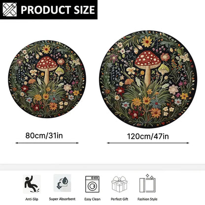 Mushroom Boho Floral Felt Rug - Fluffy, Non-Slip, and Machine Washable for Effortless Elegance