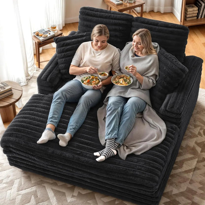 Amopatio Oversized Cloud Couch Bed – Fluffy Upholstered Sleeper Loveseat for Two with Reclining Backrest and Armrests