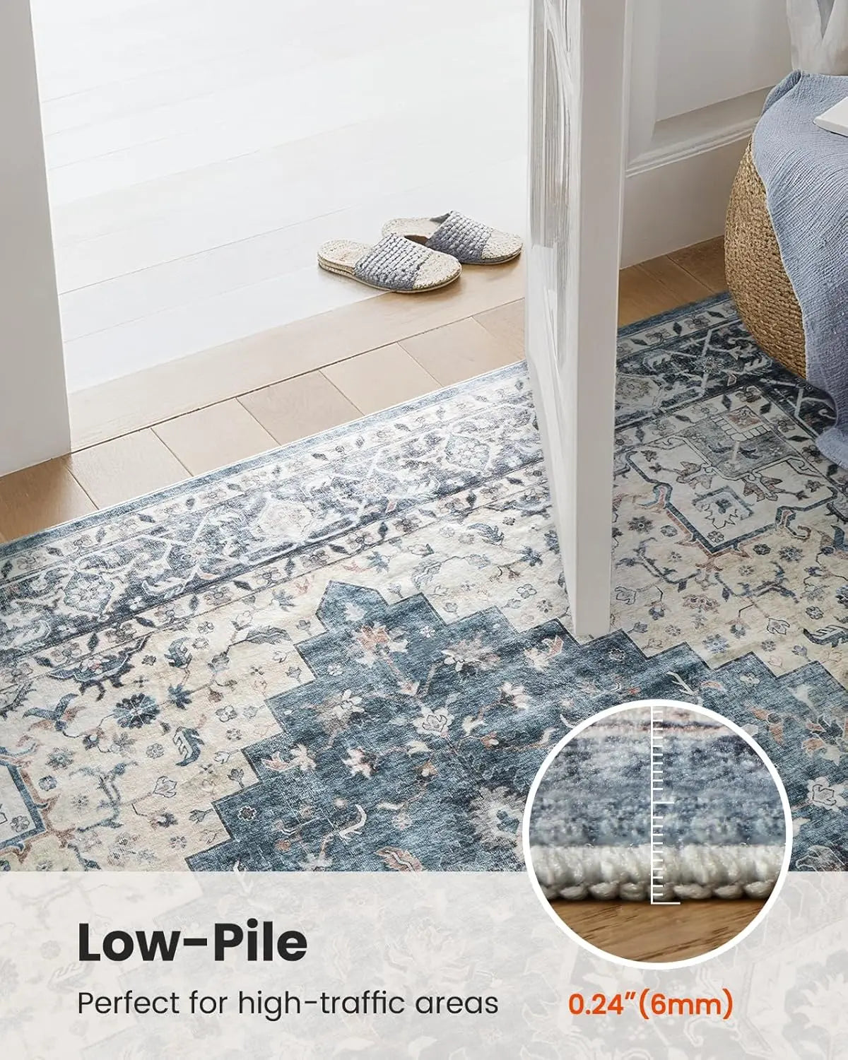 Homefurnishing 8X10 Washable Vintage Floral Area Rug - Non-Slip Backing & Durable Edge Binding for Living Room, Bedroom & Dining Room