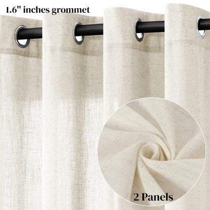 Jowels Semi-Sheer Linen Grommet Curtains - 2-Pack Drapes for Light Filtering Privacy in Any Room