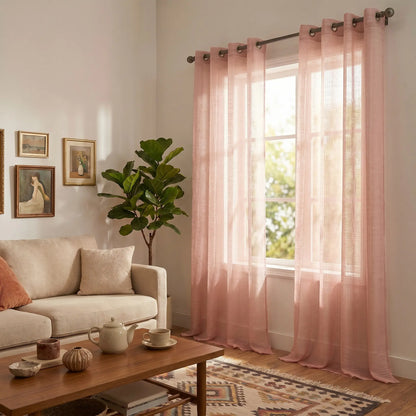 Slub Yarn Semi-Sheer Curtains 52" × 95" | Set of 2 Extra-Long Light-Filtering Grommet Panels | Fifteen Colourways