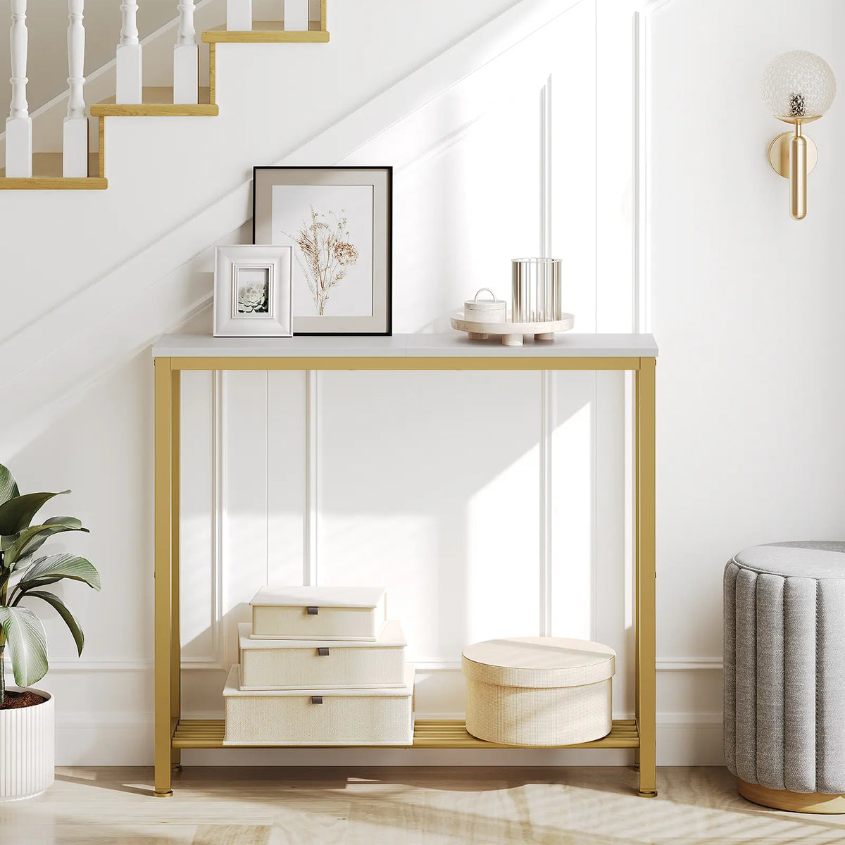 Yatiney Narrow Console Table - 2-Tier Industrial Design for Small Spaces, Perfect for Living Room or Entryway