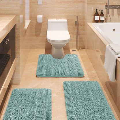 Transform Your Bathroom with the ACCUMTEK Luxurious Soft Striped Chenille Bath Rug Set - 3 Plush, Non-Slip Mats for Ultimate Comfort and Style