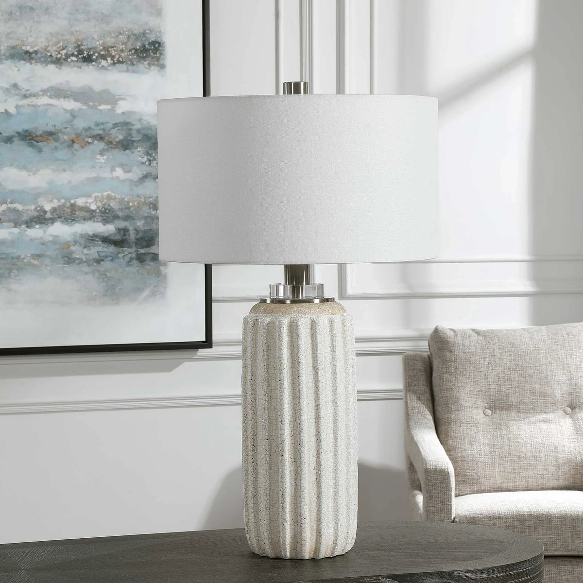 White Crackle Table Lamp
