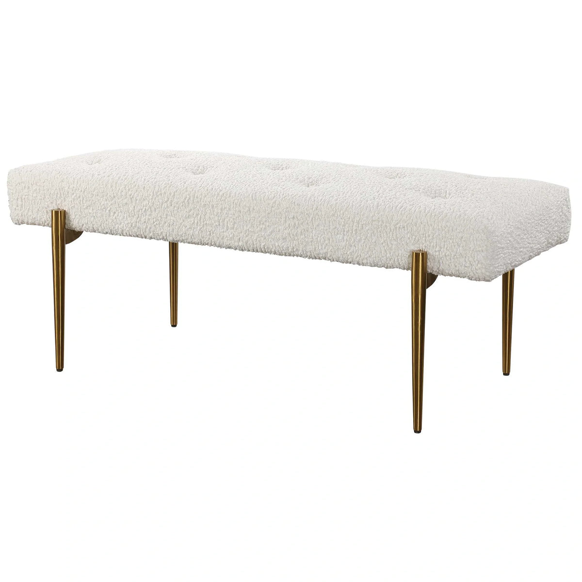 White Shearling Tufted Bench