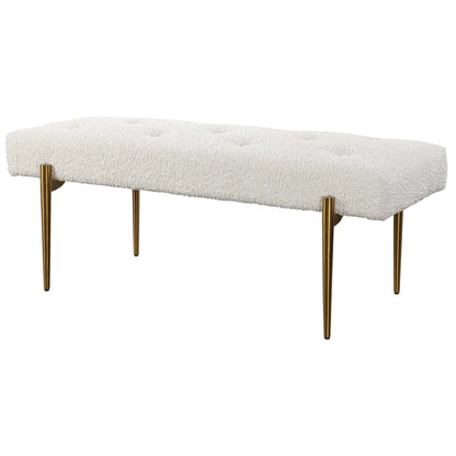 White Shearling Tufted Bench