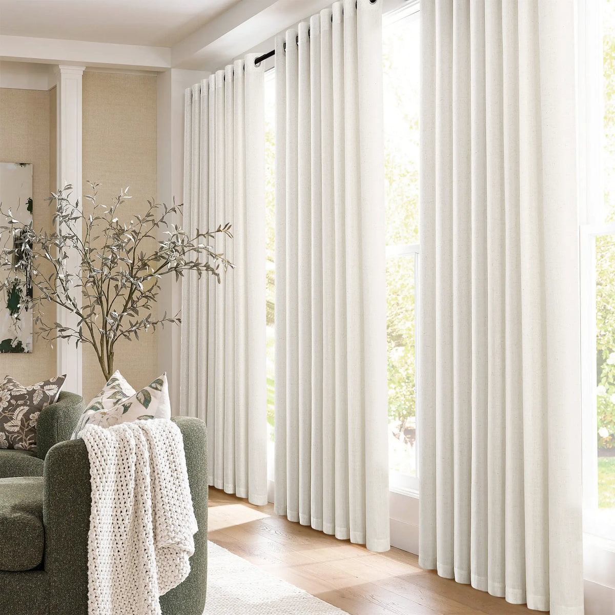Jowels Semi-Sheer Linen Grommet Curtains - 2-Pack Drapes for Light Filtering Privacy in Any Room