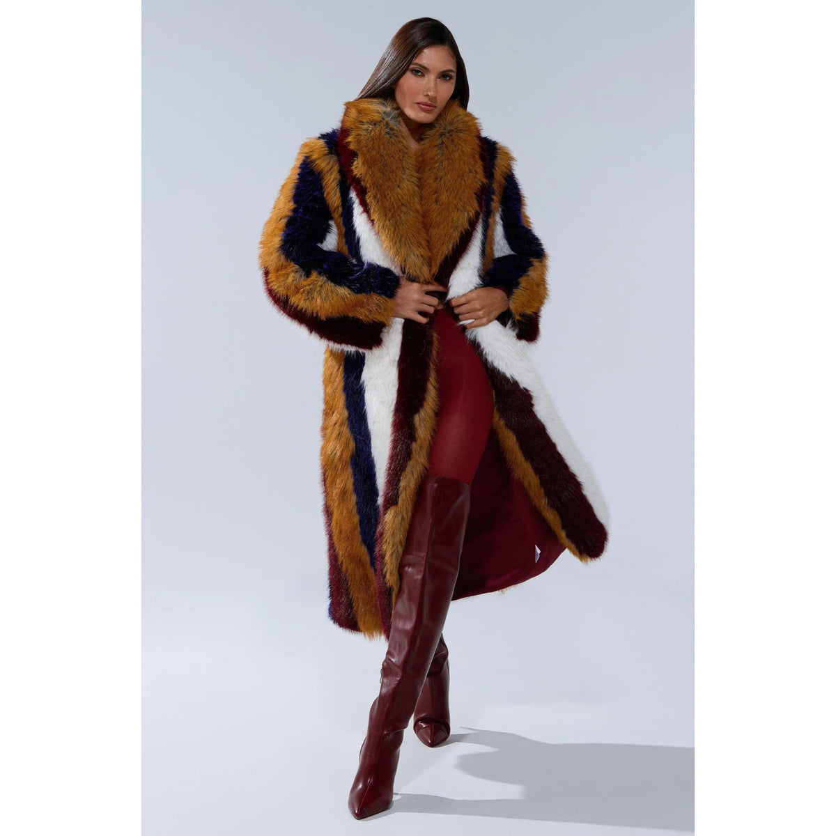 Alaia Striped Faux Fur Coat