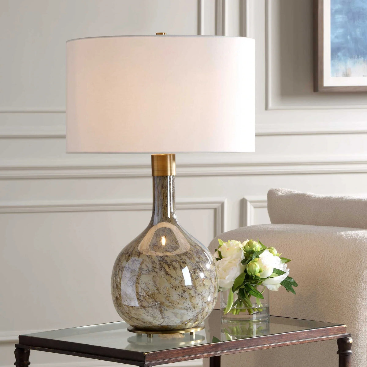 Brown Seeded Glass Table Lamp
