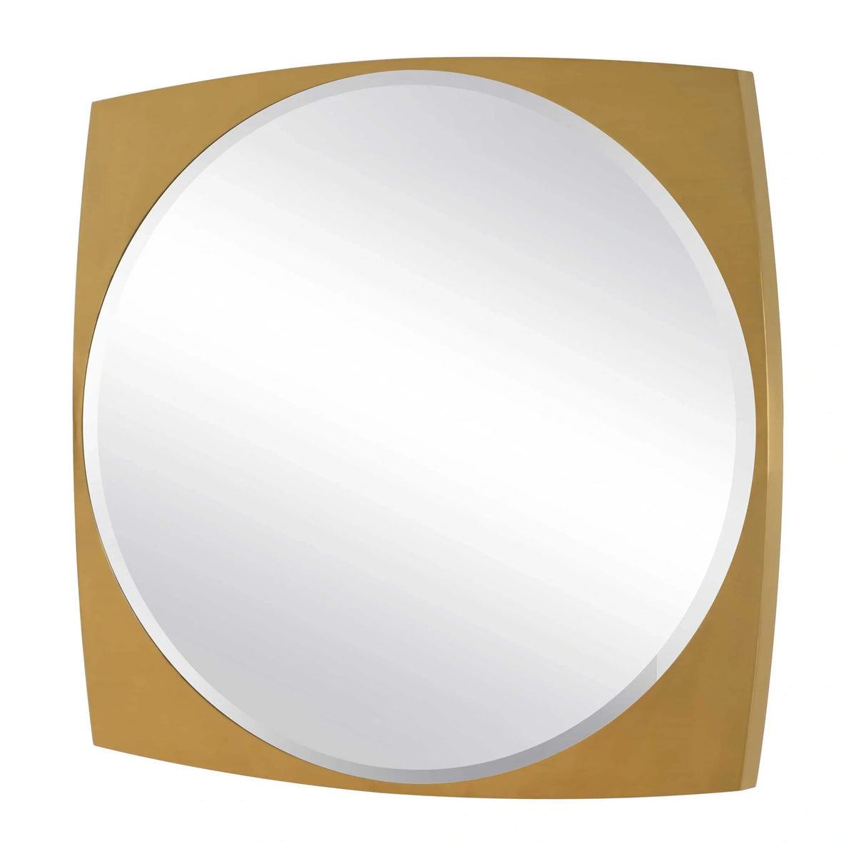 Square Frame Round Brass Mirror