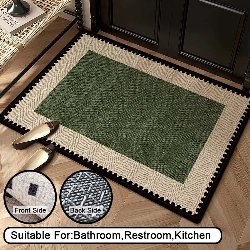 Nordic Soft Dense Pile Door Mat | Non-Slip Washable Entryway & Kitchen Mat | Scalloped or Rectangular in Green & Light Brown