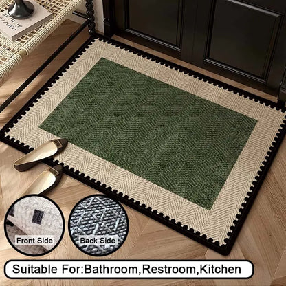 Nordic Soft Dense Pile Door Mat | Non-Slip Washable Entryway & Kitchen Mat | Scalloped or Rectangular in Green & Light Brown